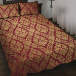 Gold And Red Thai Pattern Print Quilt Bed Set