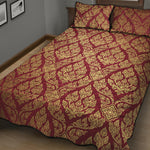 Gold And Red Thai Pattern Print Quilt Bed Set