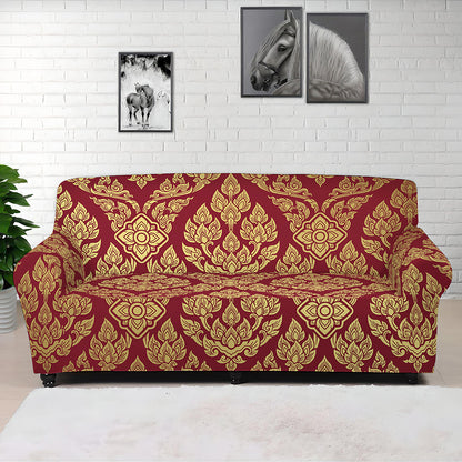 Gold And Red Thai Pattern Print Sofa Cover