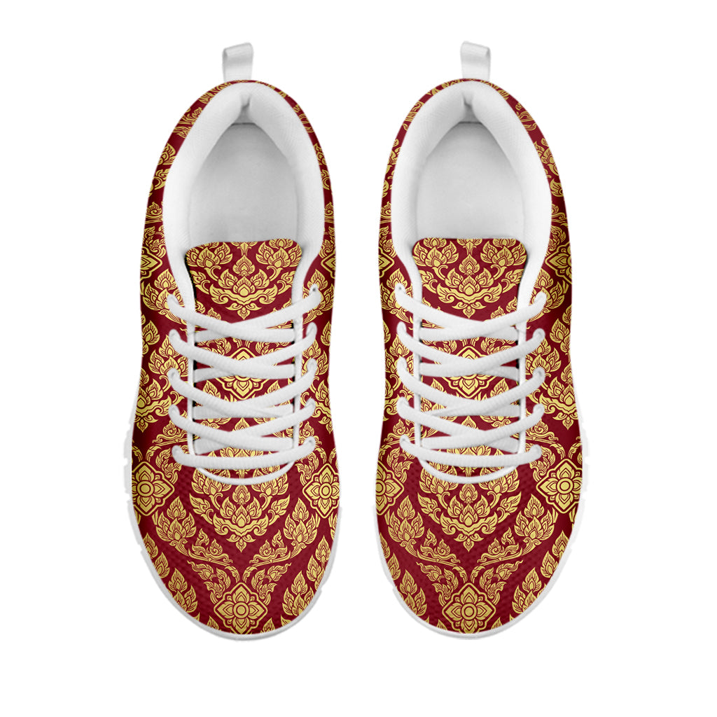 Gold And Red Thai Pattern Print White Sneakers