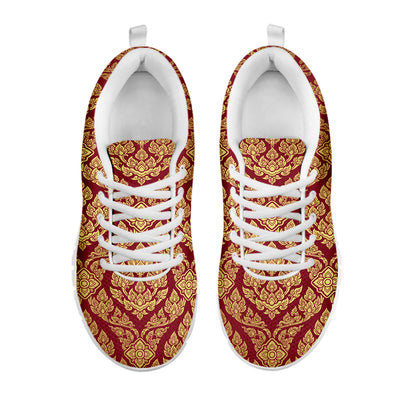 Gold And Red Thai Pattern Print White Sneakers