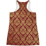Gold And Red Thai Pattern Print Women's Racerback Tank Top