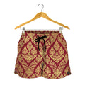 Gold And Red Thai Pattern Print Women's Shorts