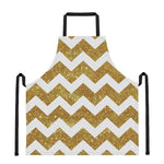 Gold And White Chevron Pattern Print Apron