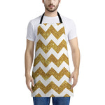 Gold And White Chevron Pattern Print Apron