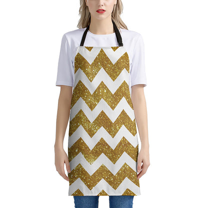 Gold And White Chevron Pattern Print Apron