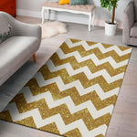 Gold And White Chevron Pattern Print Area Rug