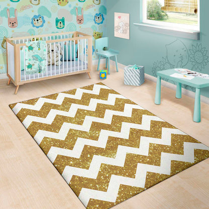 Gold And White Chevron Pattern Print Area Rug