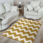 Gold And White Chevron Pattern Print Area Rug