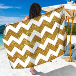 Gold And White Chevron Pattern Print Beach Sarong Wrap