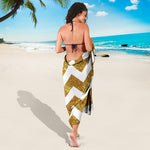 Gold And White Chevron Pattern Print Beach Sarong Wrap