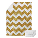 Gold And White Chevron Pattern Print Blanket