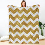 Gold And White Chevron Pattern Print Blanket