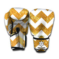 Gold And White Chevron Pattern Print Boxing Gloves