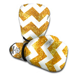 Gold And White Chevron Pattern Print Boxing Gloves