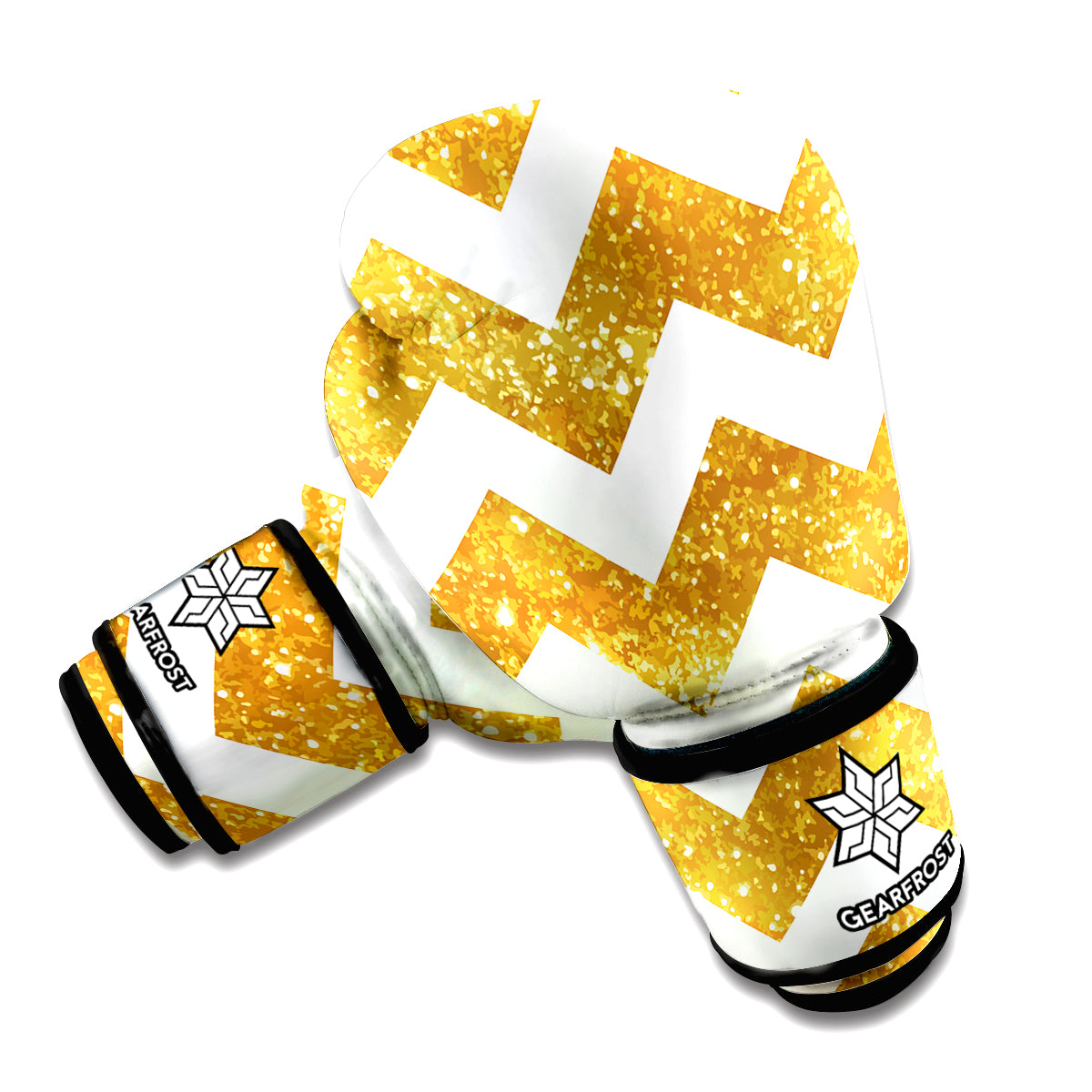 Gold And White Chevron Pattern Print Boxing Gloves