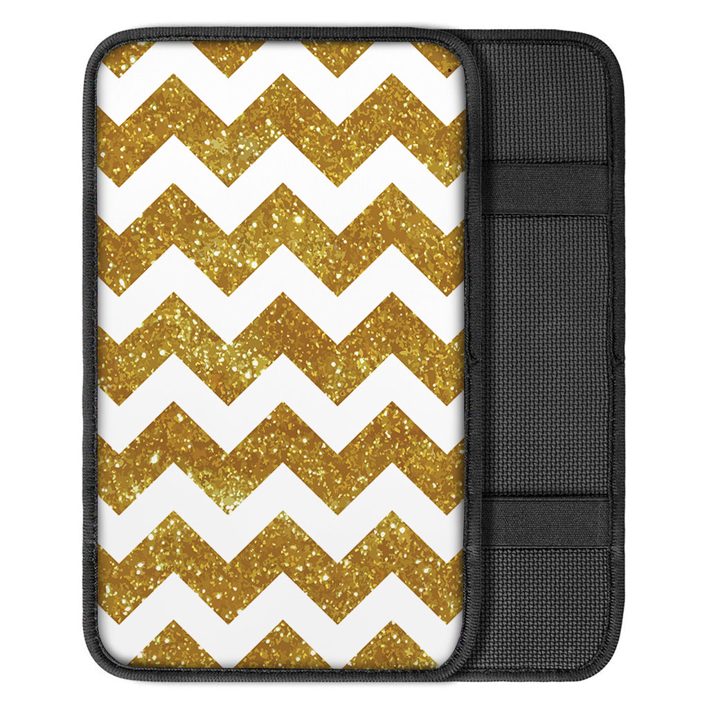 Gold And White Chevron Pattern Print Car Center Console Cover