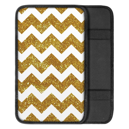 Gold And White Chevron Pattern Print Car Center Console Cover