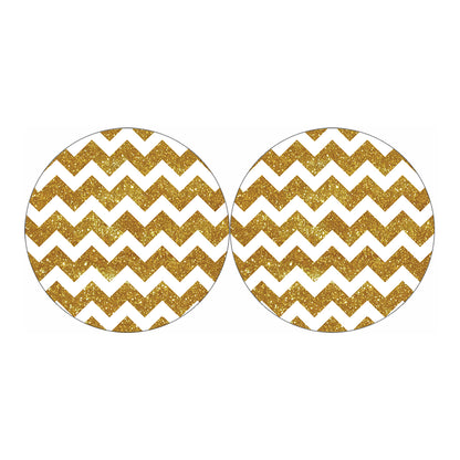 Gold And White Chevron Pattern Print Car Coasters