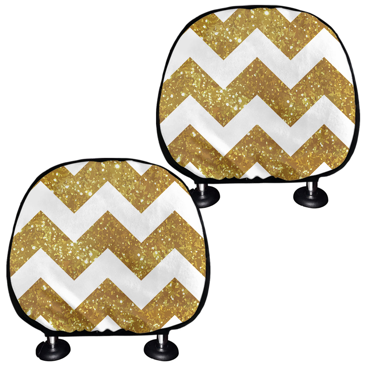 Gold And White Chevron Pattern Print Car Headrest Covers