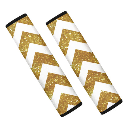 Gold And White Chevron Pattern Print Car Seat Belt Covers
