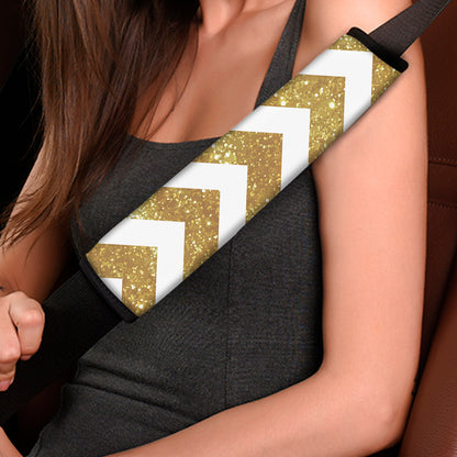 Gold And White Chevron Pattern Print Car Seat Belt Covers