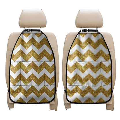 Gold And White Chevron Pattern Print Car Seat Organizers