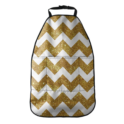 Gold And White Chevron Pattern Print Car Seat Organizers