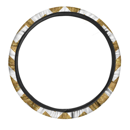 Gold And White Chevron Pattern Print Car Steering Wheel Cover