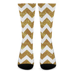 Gold And White Chevron Pattern Print Crew Socks