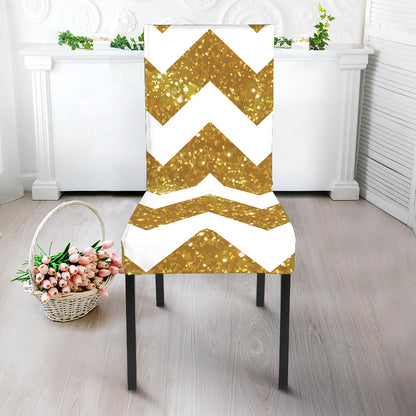 Gold And White Chevron Pattern Print Dining Chair Slipcover