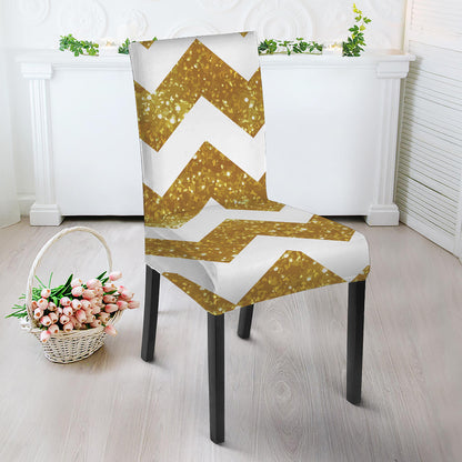 Gold And White Chevron Pattern Print Dining Chair Slipcover