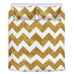 Gold And White Chevron Pattern Print Duvet Cover Bedding Set