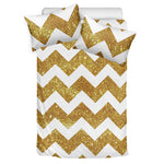 Gold And White Chevron Pattern Print Duvet Cover Bedding Set