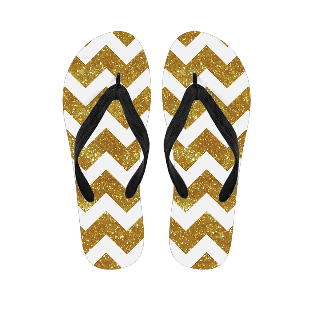 Gold And White Chevron Pattern Print Flip Flops