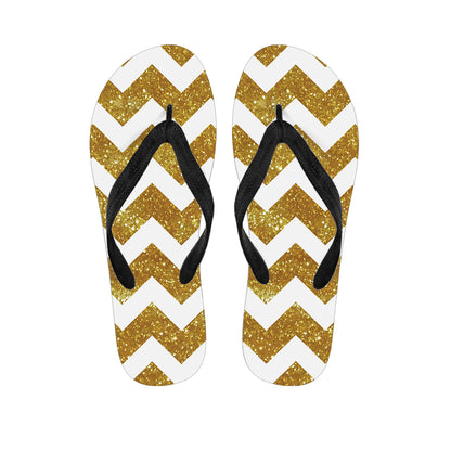 Gold And White Chevron Pattern Print Flip Flops