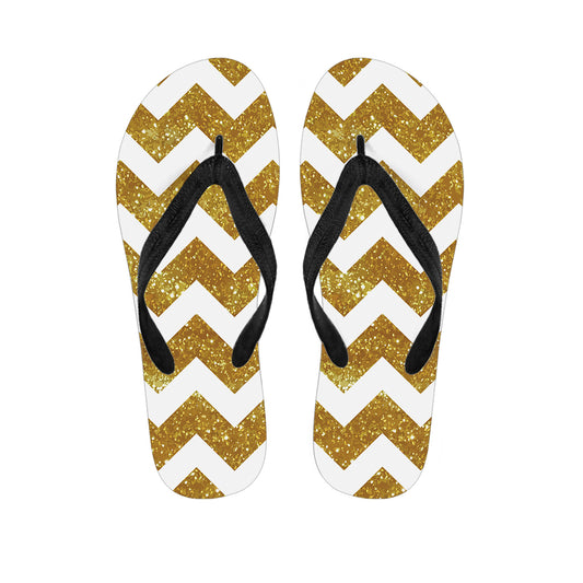 Gold And White Chevron Pattern Print Flip Flops