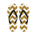 Gold And White Chevron Pattern Print Flip Flops