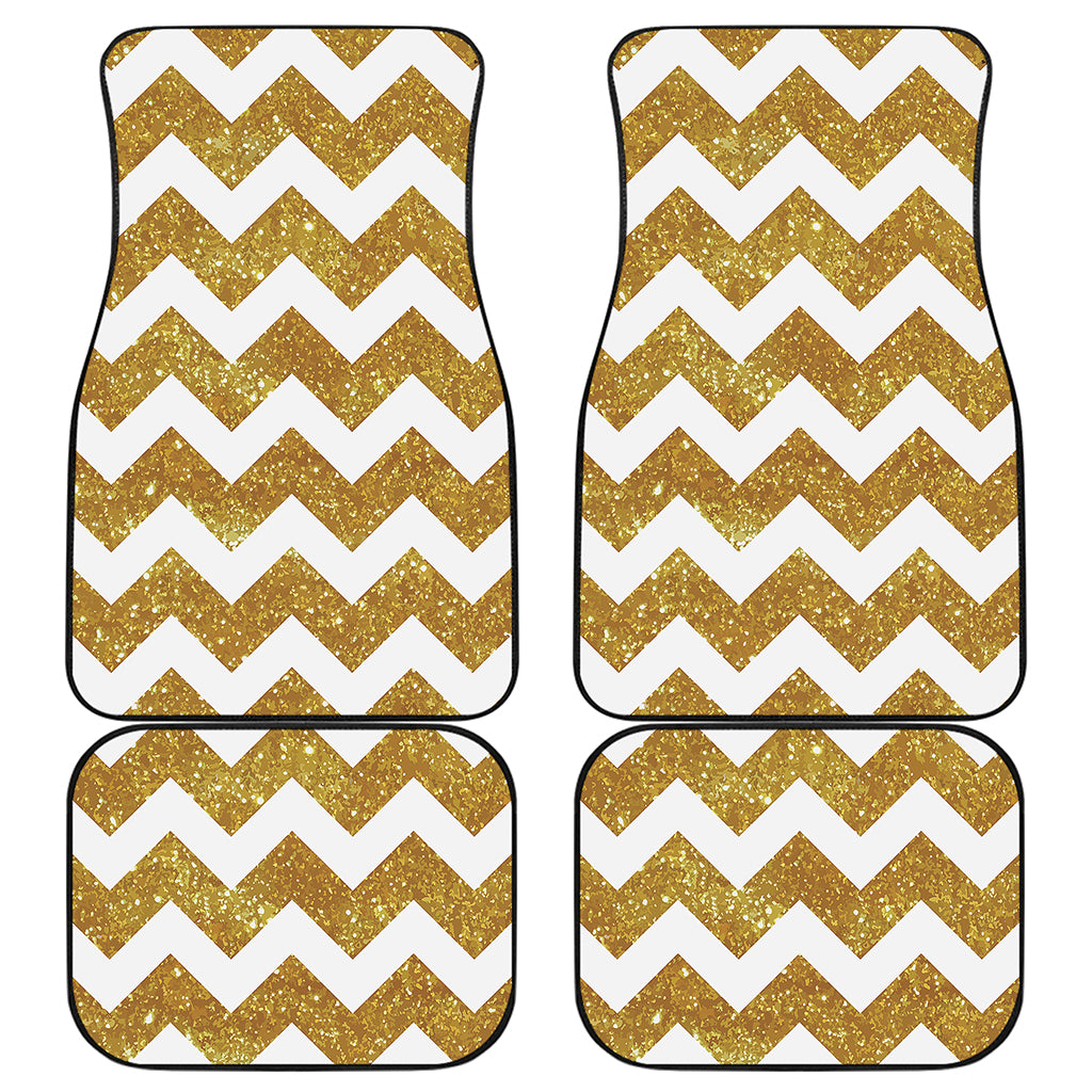 Gold And White Chevron Pattern Print Front and Back Car Floor Mats