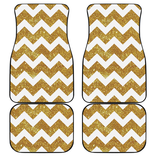 Gold And White Chevron Pattern Print Front and Back Car Floor Mats