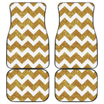 Gold And White Chevron Pattern Print Front and Back Car Floor Mats
