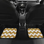 Gold And White Chevron Pattern Print Front and Back Car Floor Mats