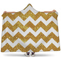 Gold And White Chevron Pattern Print Hooded Blanket