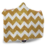 Gold And White Chevron Pattern Print Hooded Blanket