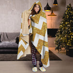 Gold And White Chevron Pattern Print Hooded Blanket