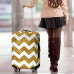 Gold And White Chevron Pattern Print Luggage Cover