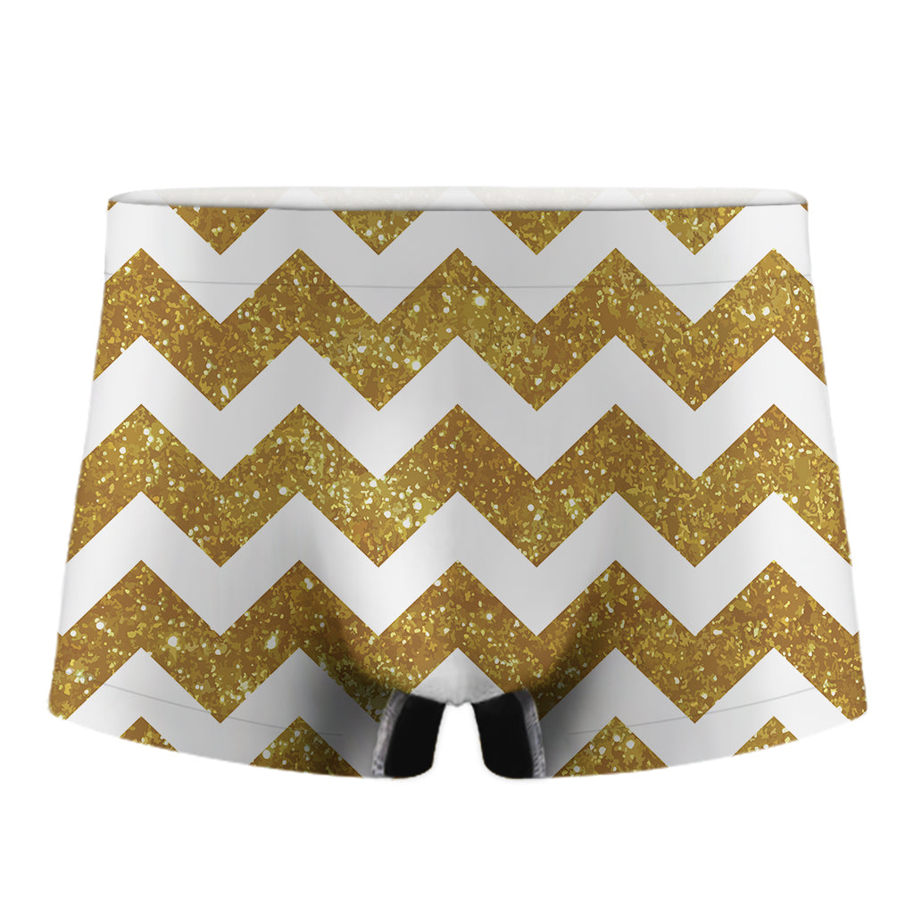Gold And White Chevron Pattern Print Men's Boxer Briefs