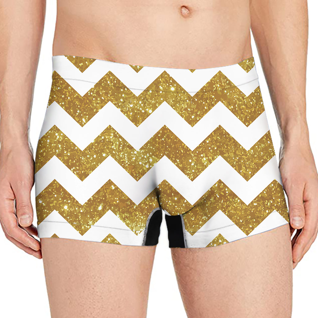 Gold And White Chevron Pattern Print Men's Boxer Briefs