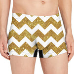 Gold And White Chevron Pattern Print Men's Boxer Briefs