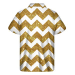 Gold And White Chevron Pattern Print Men's Short Sleeve Shirt